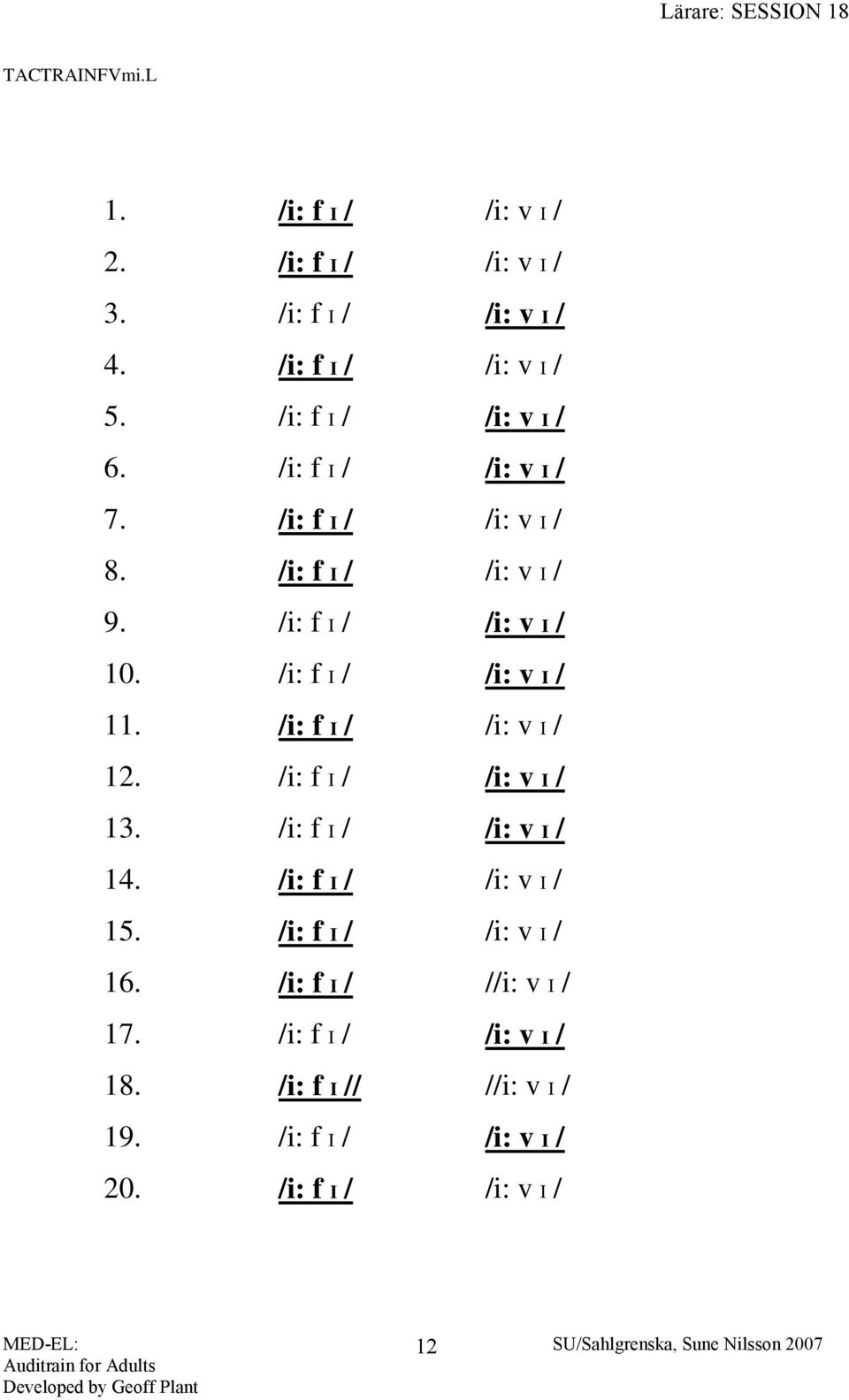 /i: f I / /i: v I / 11. /i: f I / /i: v I / 12. /i: f I / /i: v I / 13. /i: f I / /i: v I / 14. /i: f I / /i: v I / 15.