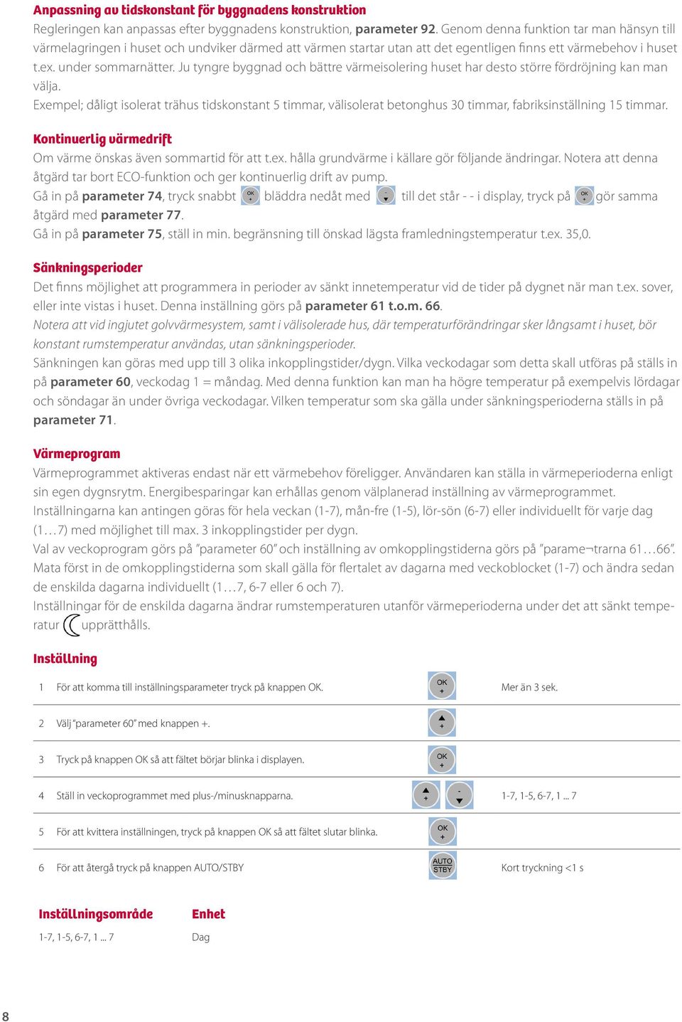 Ju tyngre byggnad och bättre värmeisolering huset har desto större fördröjning kan man välja.
