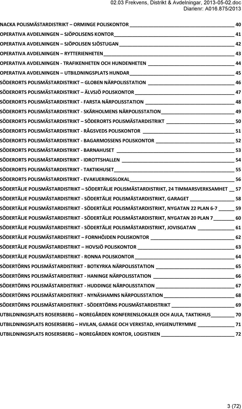 POLISKONTOR 47 SÖDERORTS POLISMÄSTARDISTRIKT - FARSTA NÄRPOLISSTATION 48 SÖDERORTS POLISMÄSTARDISTRIKT - SKÄRHOLMENS NÄRPOLISSTATION 49 SÖDERORTS POLISMÄSTARDISTRIKT SÖDERORTS POLISMÄSTARDISTRIKT 50