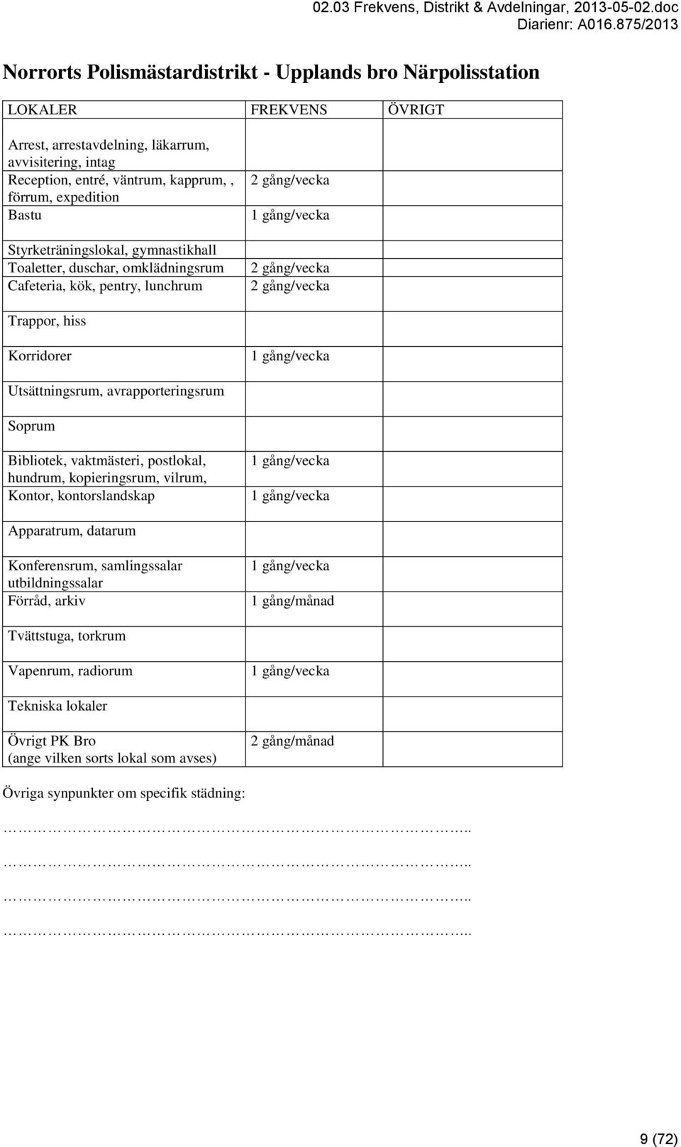 Utsättningsrum, avrapporteringsrum 1