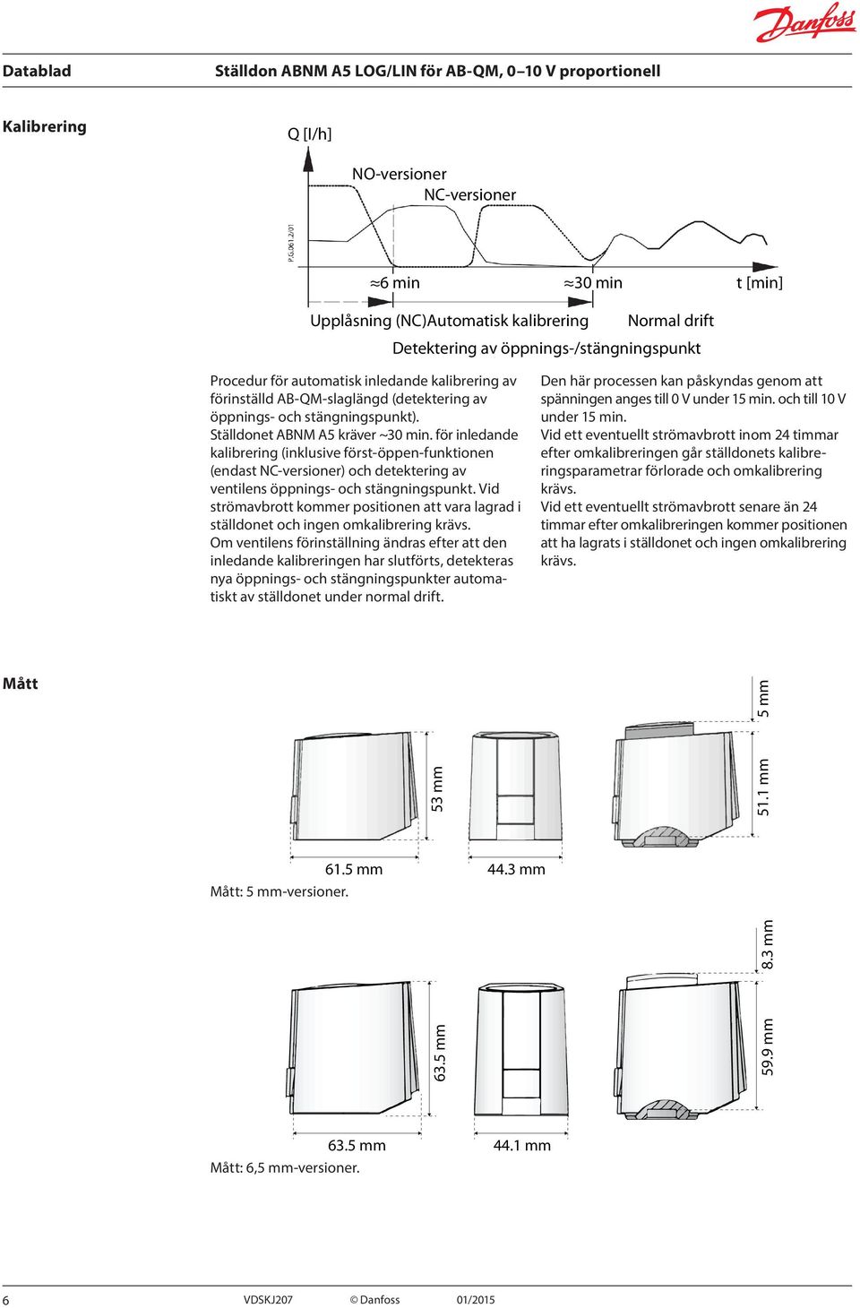 för inledande kalibrering (inklusive först-öppen-funktionen (endast NC-versioner) och detektering av ventilens öppnings- och stängningspunkt.