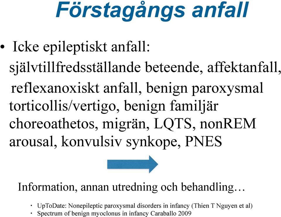 LQTS, nonrem arousal, konvulsiv synkope, PNES Information, annan utredning och behandling UpToDate: