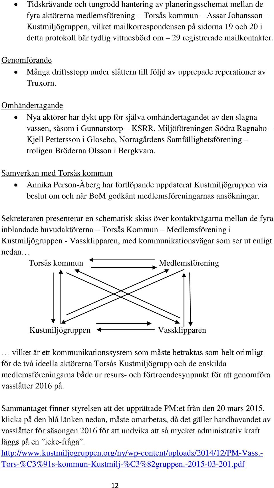 Omhändertagande Nya aktörer har dykt upp för själva omhändertagandet av den slagna vassen, såsom i Gunnarstorp KSRR, Miljöföreningen Södra Ragnabo Kjell Pettersson i Glosebo, Norragårdens