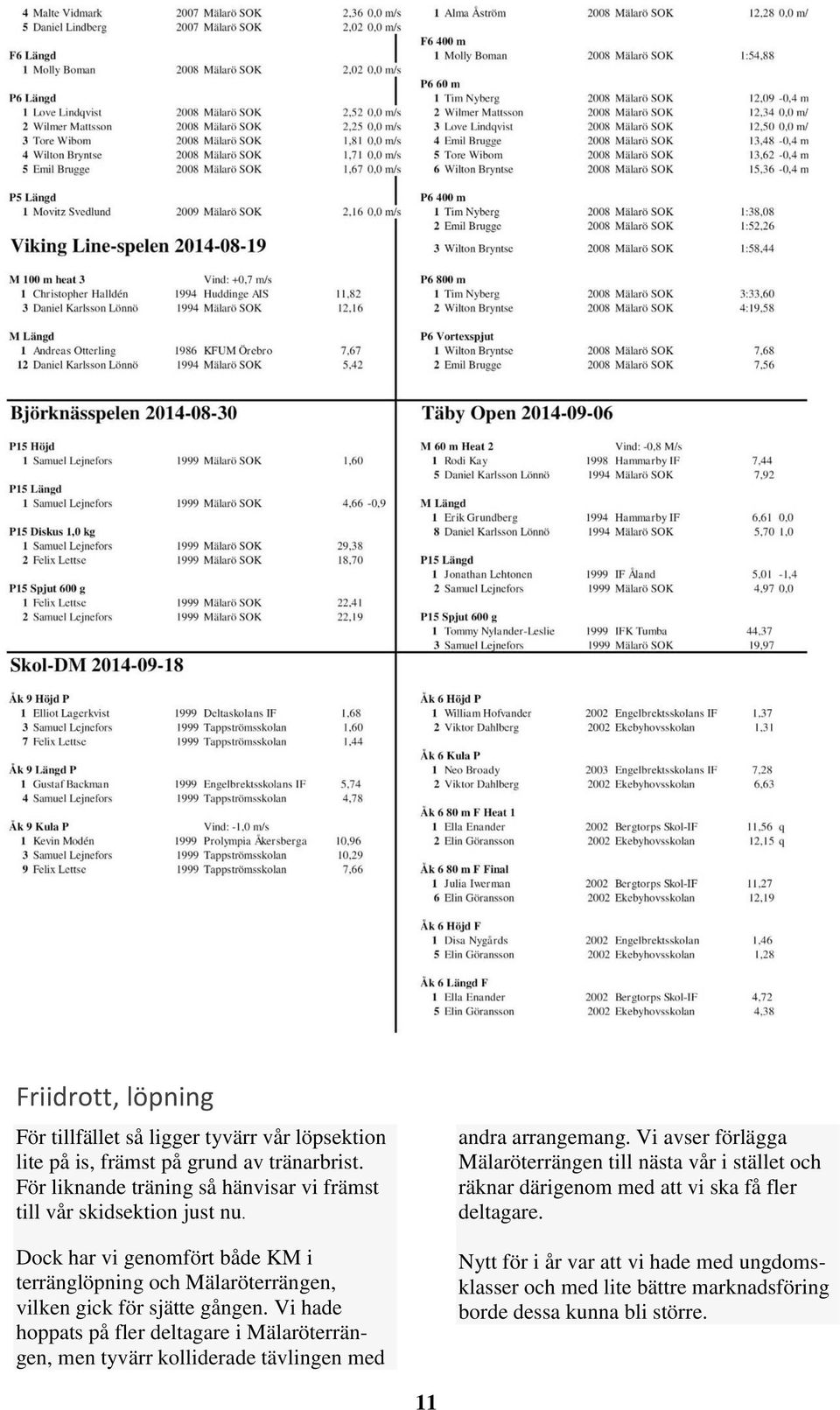 Dock har vi genomfört både KM i terränglöpning och Mälaröterrängen, vilken gick för sjätte gången.