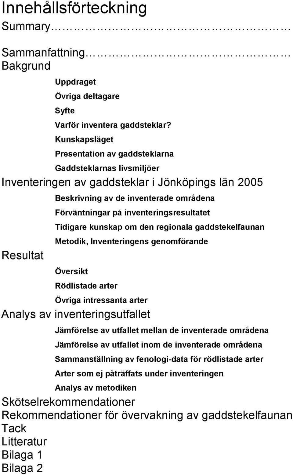 inventeringsresultatet Tidigare kunskap om den regionala gaddstekelfaunan Metodik, Inventeringens genomförande Översikt Rödlistade arter Övriga intressanta arter Analys av inventeringsutfallet