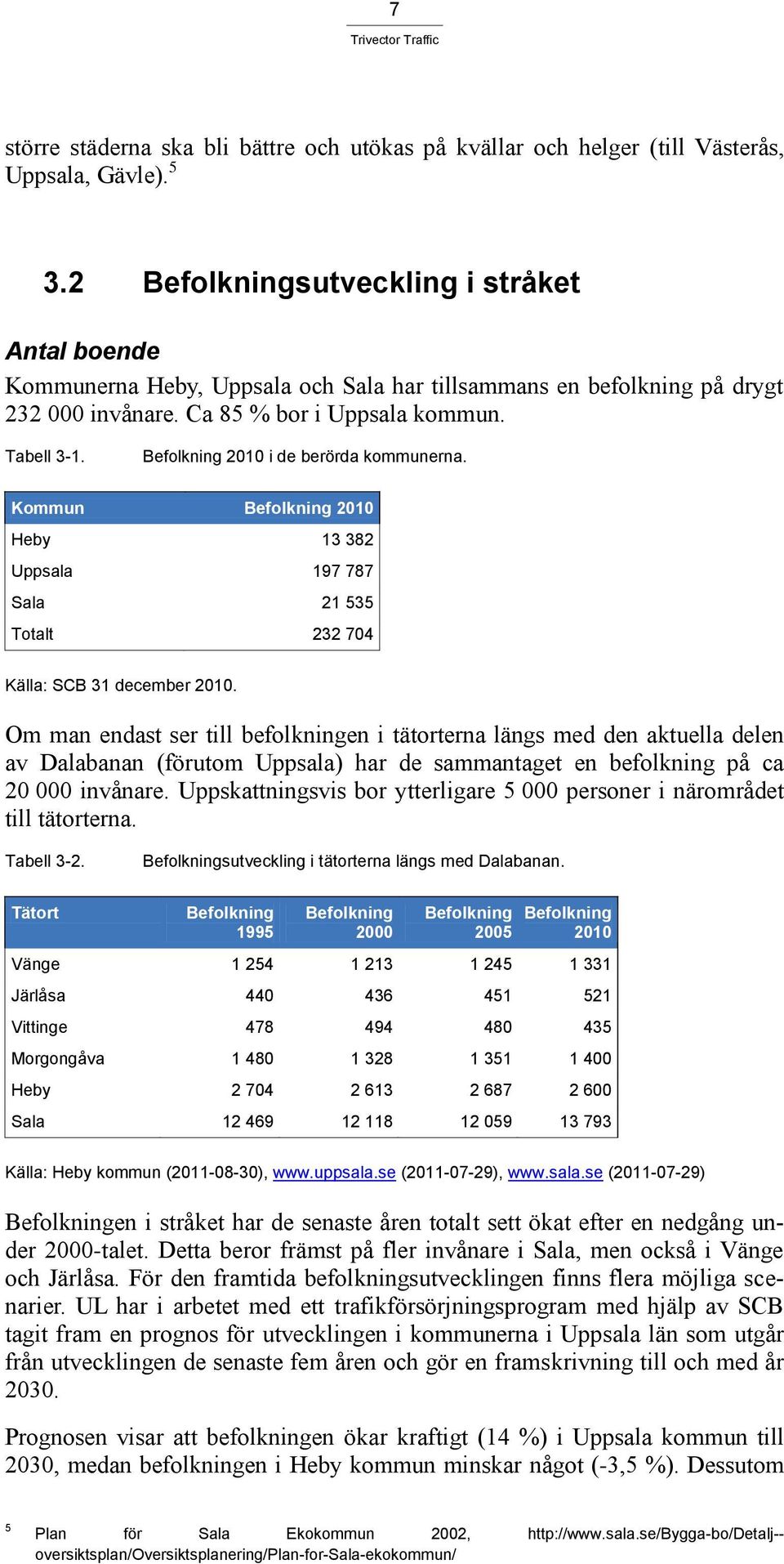 Befolkning 2010 i de berörda kommunerna. Kommun Befolkning 2010 Heby 13 382 Uppsala 197 787 Sala 21 535 Totalt 232 704 Källa: SCB 31 december 2010.