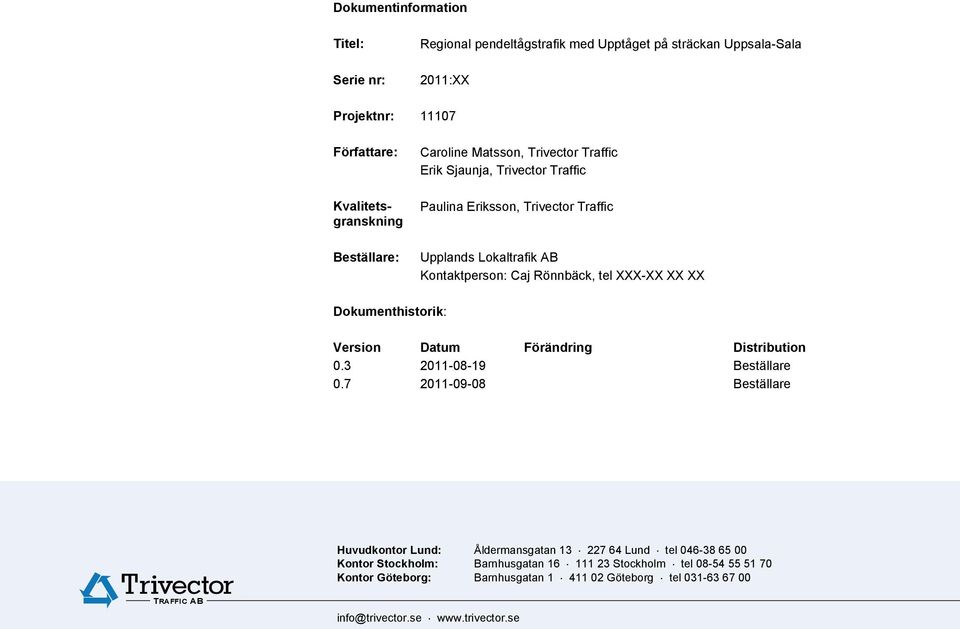 Datum Förändring Distribution 0.3 2011-08-19 Beställare 0.