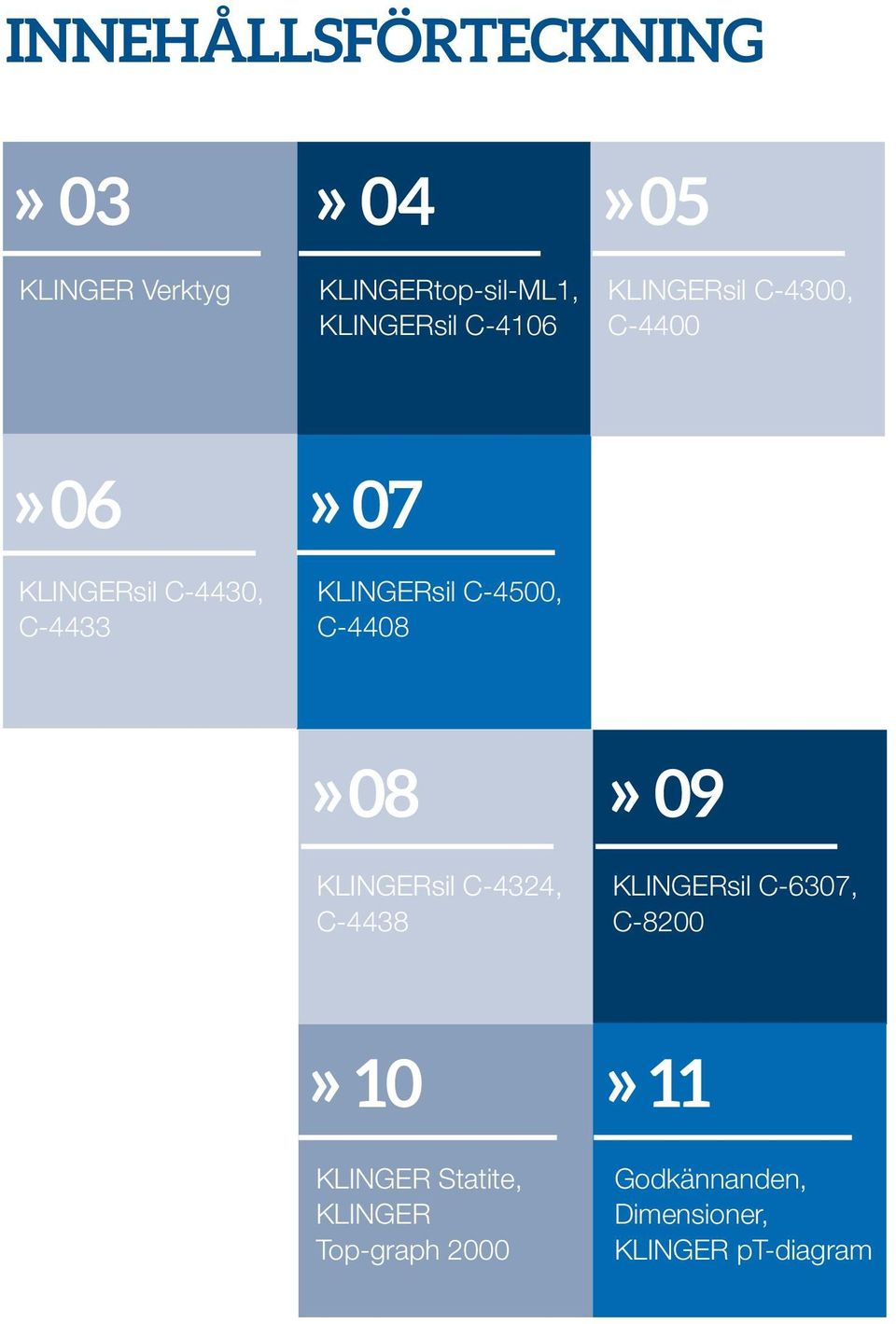 C4500, C4408» 08 KLINGERsil C4324, C4438» 09 KLINGERsil C6307, C8200» 10