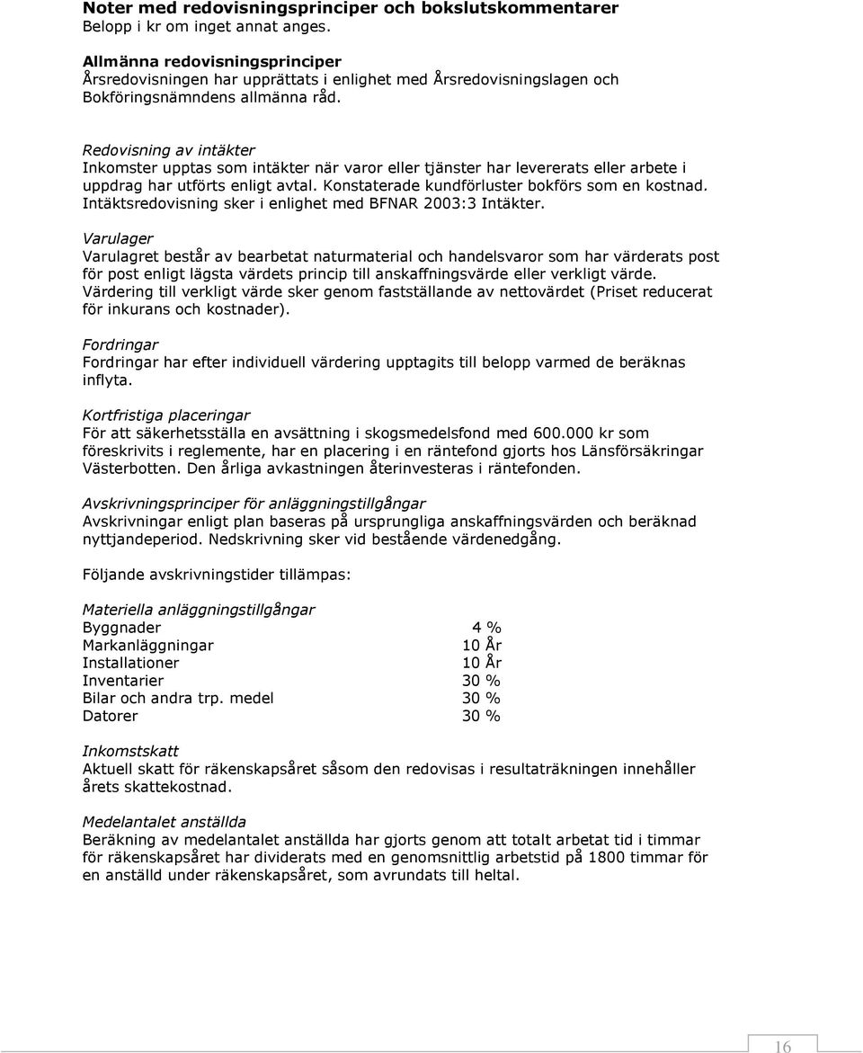 Redovisning av intäkter Inkomster upptas som intäkter när varor eller tjänster har levererats eller arbete i uppdrag har utförts enligt avtal. Konstaterade kundförluster bokförs som en kostnad.