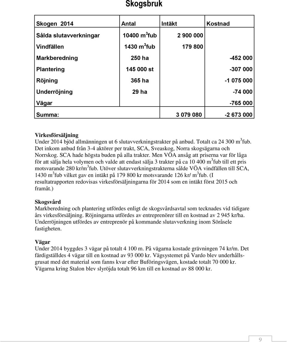 Det inkom anbud från 3-4 aktörer per trakt, SCA, Sveaskog, Norra skogsägarna och Norrskog. SCA hade högsta buden på alla trakter.