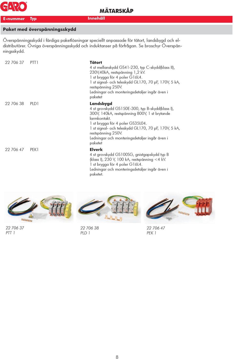 1 st brygga för 4 poler G16L4. 1 st signal- och teleskydd GL170, 70 pf, 170V, 5 ka, restspänning 250V.