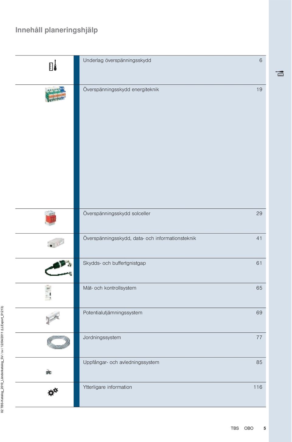 buffertgnistgap 61 Mät- och kontrollsystem 65 02 TBS-Katalog_2010_Länderkatalog_S / sv / 12/04/2011