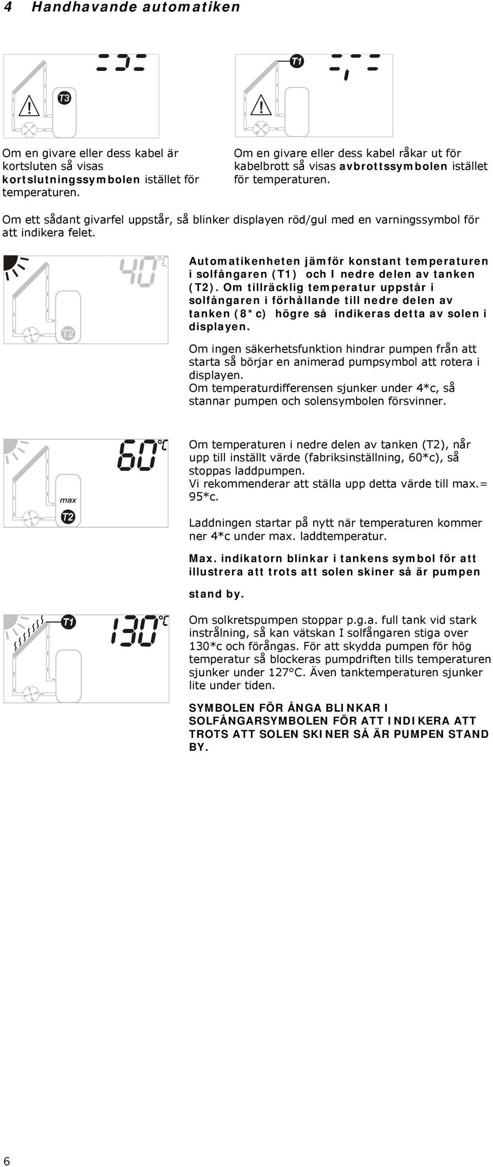 Om ett sådant givarfel uppstår, så blinker displayen röd/gul med en varningssymbol för att indikera felet.