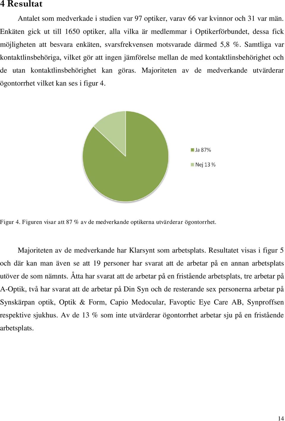 Samtliga var kontaktlinsbehöriga, vilket gör att ingen jämförelse mellan de med kontaktlinsbehörighet och de utan kontaktlinsbehörighet kan göras.