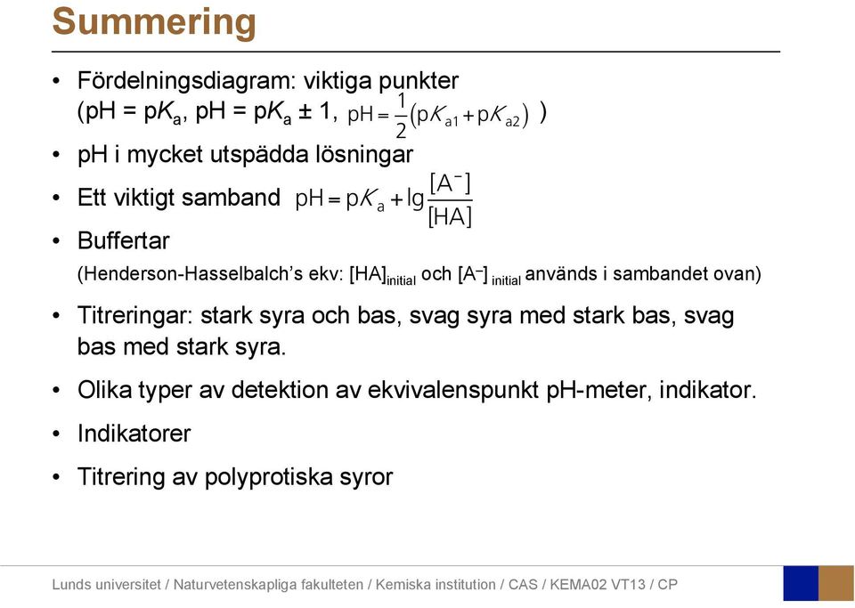 och [A ] initial används i sambandet ovan) Titreringar: stark syra och bas, svag syra med stark bas, svag bas med