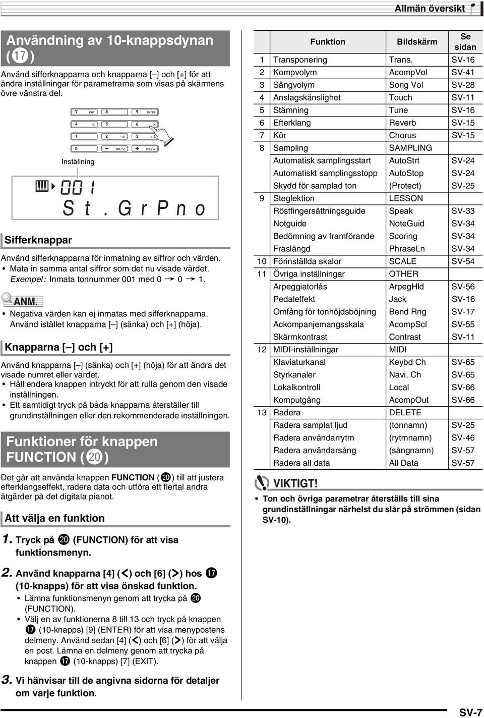 Negativa värden kan ej inmatas med sifferknapparna. Använd istället knapparna [ ] (sänka) och [+] (höja).