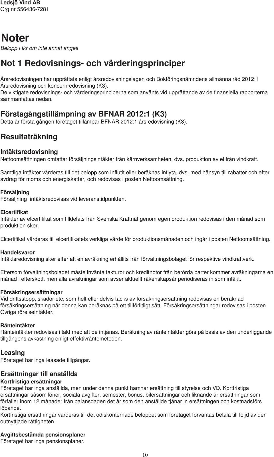 Förstagångstillämpning av BFNAR 2012:1 (K3) Detta är första gången företaget tillämpar BFNAR 2012:1 årsredovisning (K3).