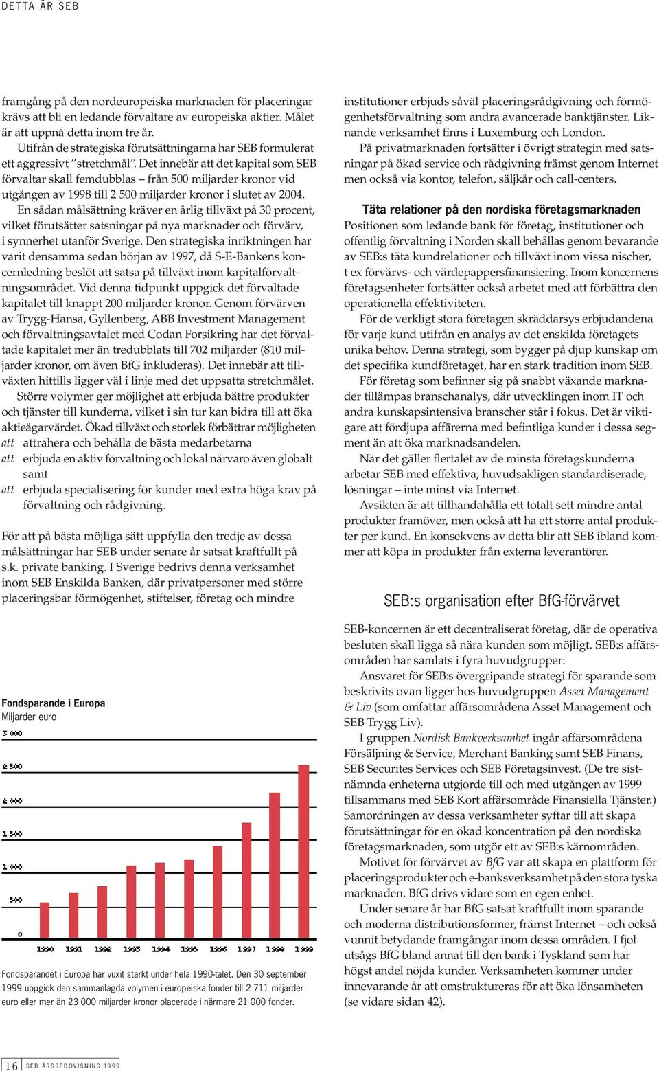 Det innebär att det kapital som SEB förvaltar skall femdubblas från 500 miljarder kronor vid utgången av 1998 till 2 500 miljarder kronor i slutet av 2004.