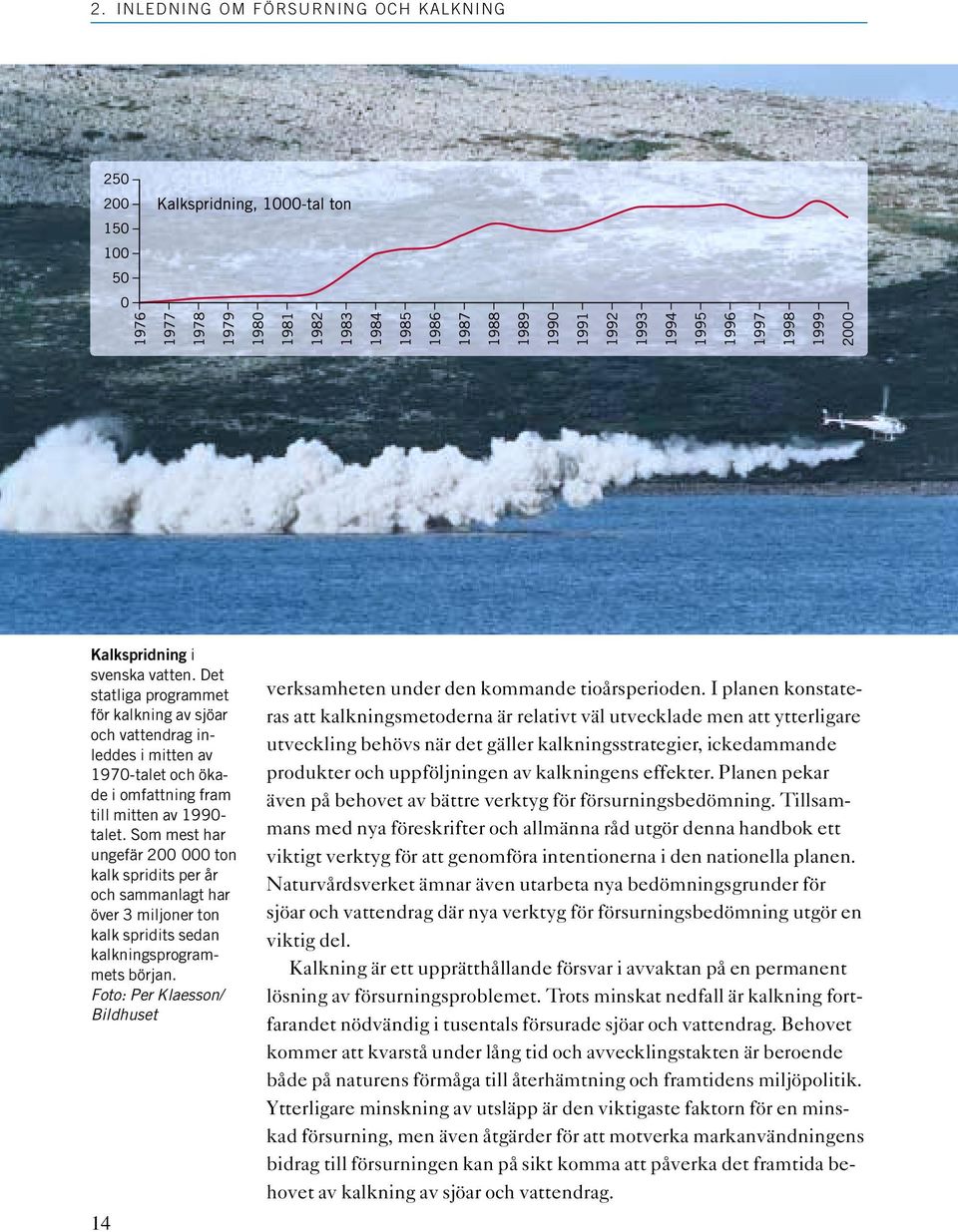 Som mest har ungefär 200 000 ton kalk spridits per år och sammanlagt har över 3 miljoner ton kalk spridits sedan kalkningsprogrammets början.