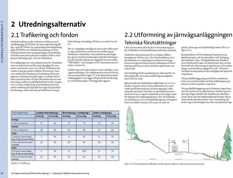 Mellan Norrköping och Linköping kommer även tunga godståg och pendeltåg att finnas men dessa planeras trafikera Södra stambanans befintliga spår och inte Ostlänken.