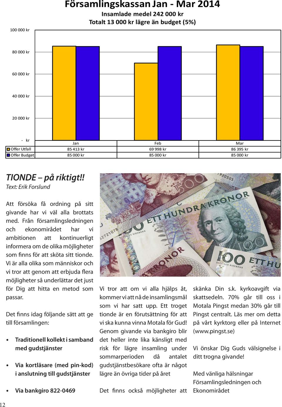 Från församlingsledningen och ekonomirådet har vi ambitionen att kontinuerligt informera om de olika möjligheter som finns för att sköta sitt tionde.