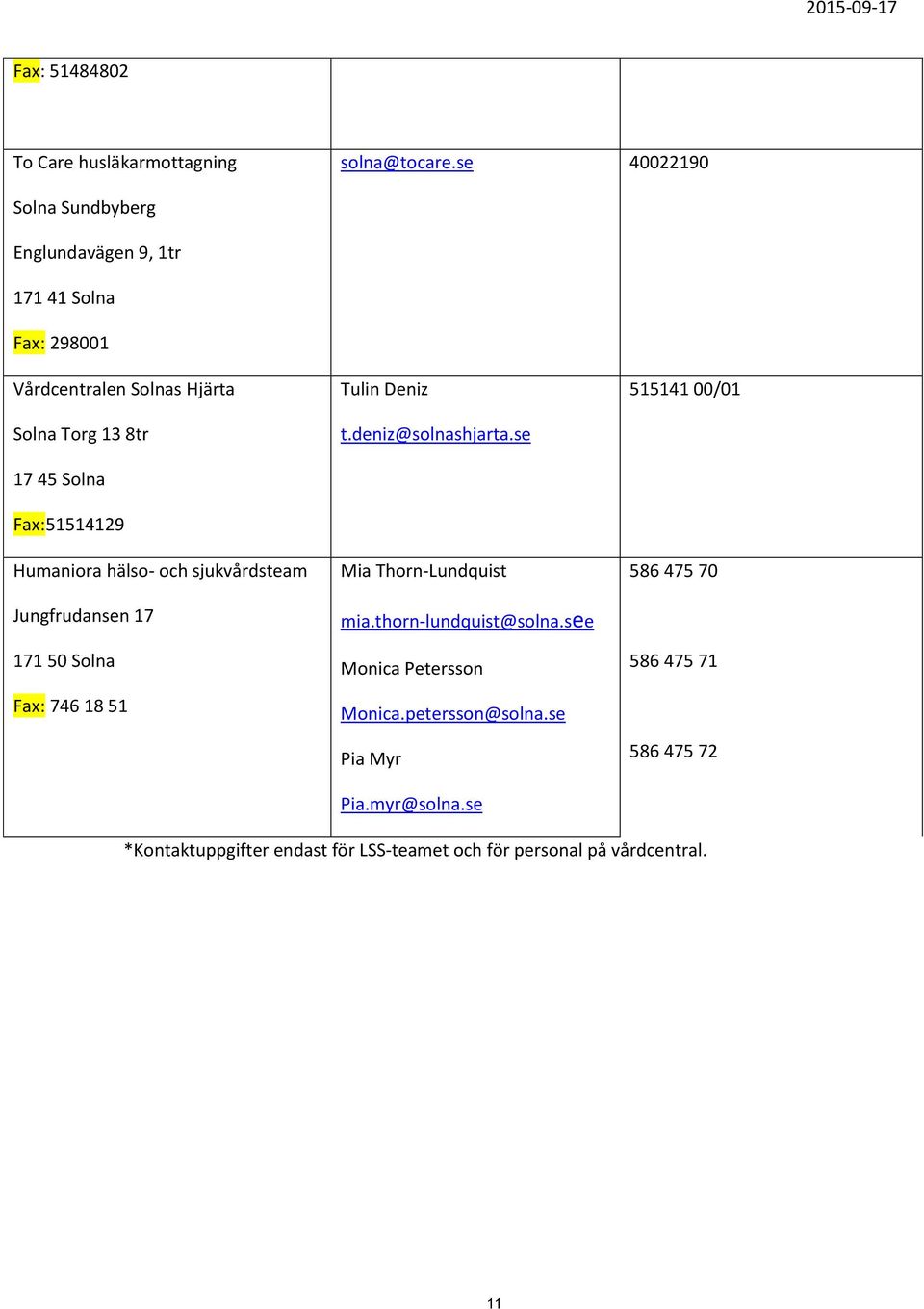 Fax:51514129 Humaniora hälso- och sjukvårdsteam Jungfrudansen 17 171 50 Solna Fax: 746 18 51 Tulin Deniz t.deniz@solnashjarta.