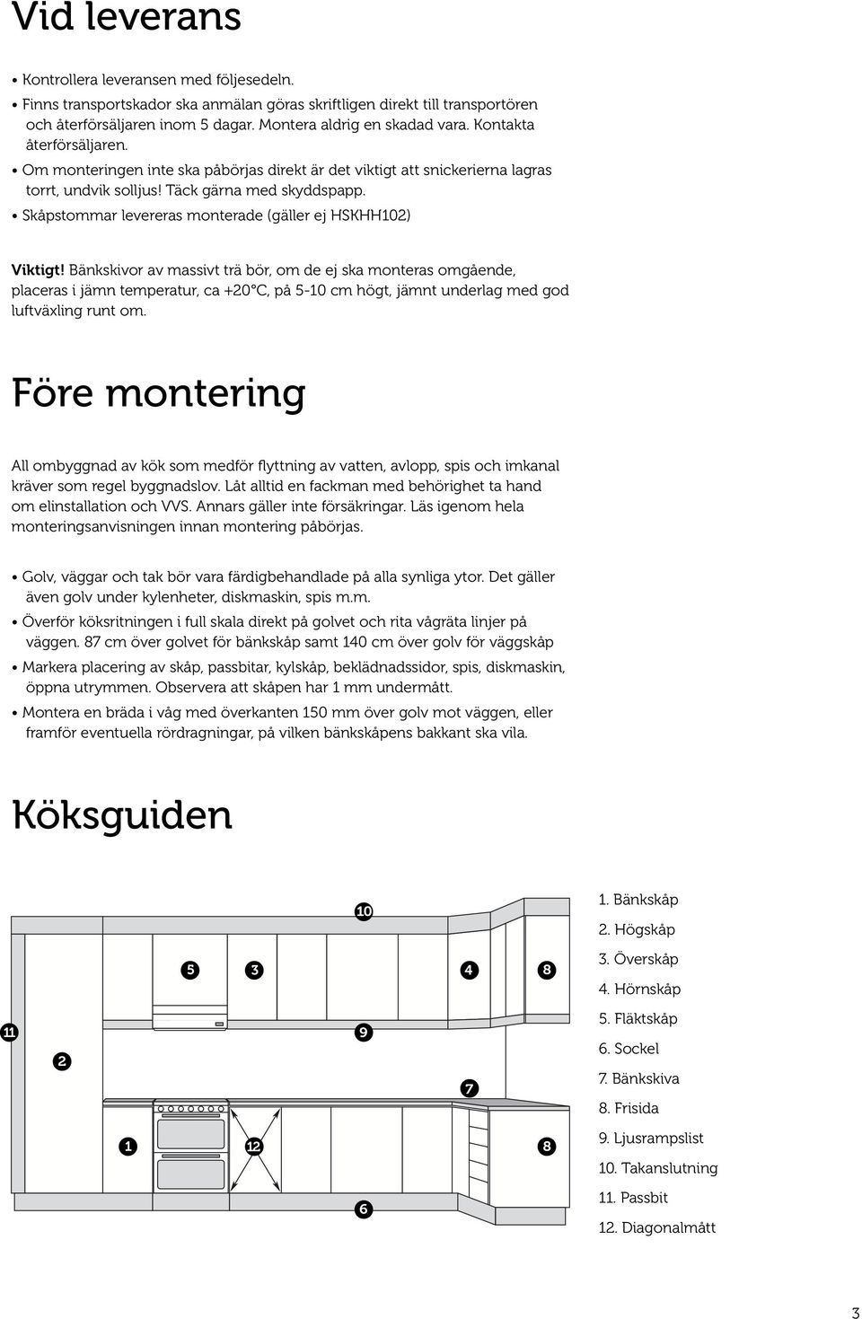 Skåpstommar levereras monterade (gäller ej HSKHH02) Viktigt!