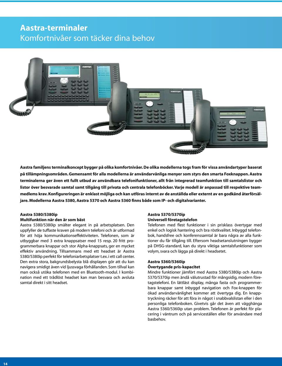 Aastra terminalerna ger även ett fullt utbud av användbara telefonifunktioner, allt från integrerad teamfunktion till samtalslistor och listor över besvarade samtal samt tillgång till privata och