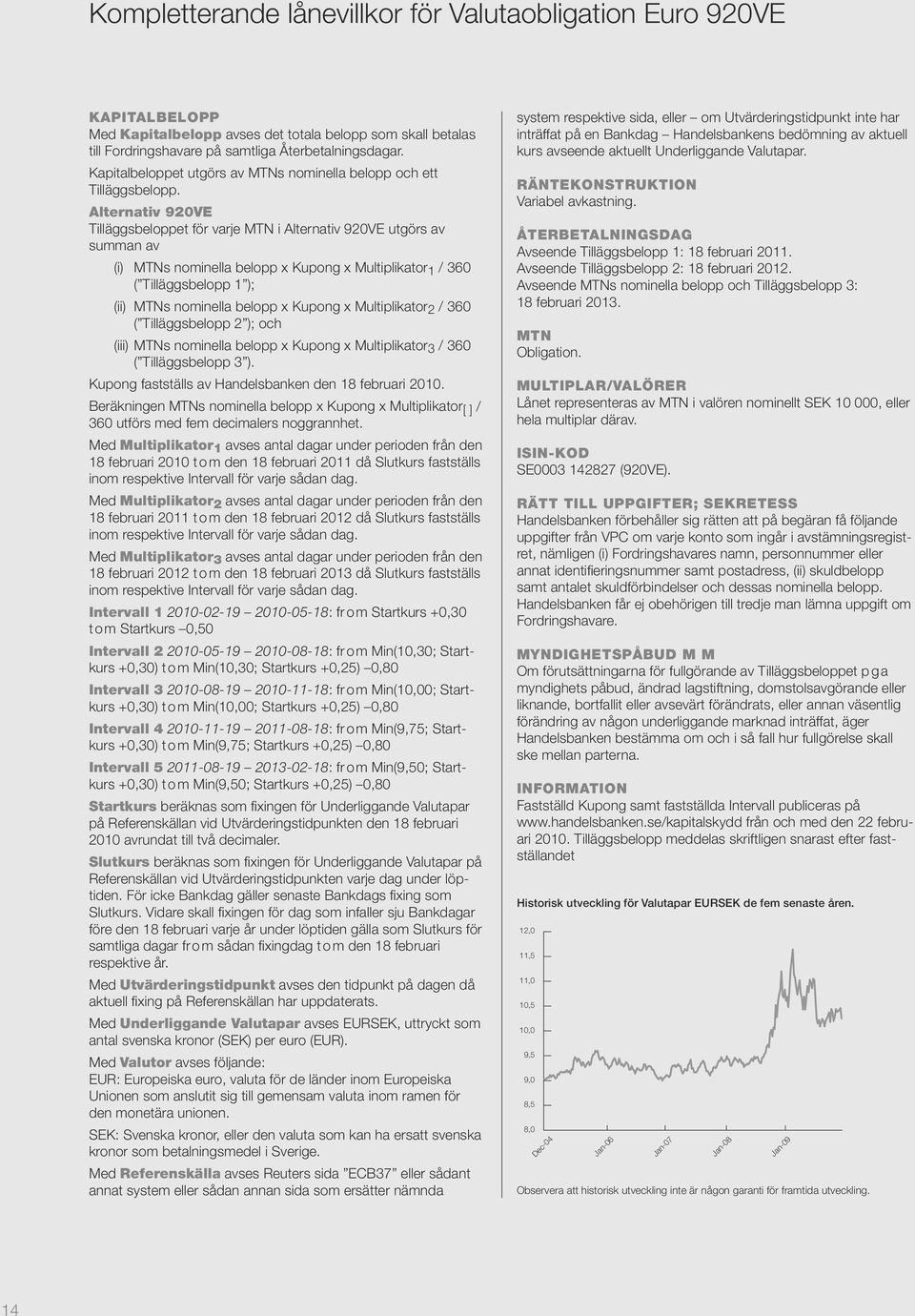 Alternativ 920VE Tilläggsbeloppet för varje MTN i Alternativ 920VE utgörs av summan av (i) MTNs nominella belopp x Kupong x Multiplikator 1 / 360 ( Tilläggsbelopp 1 ); (ii) MTNs nominella belopp x