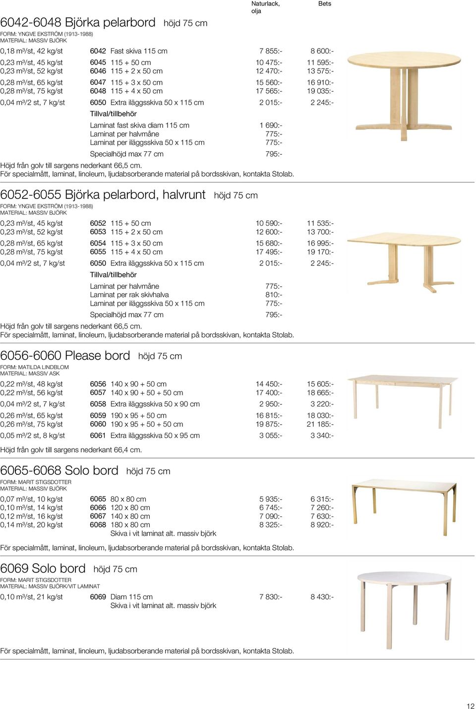 Extra iläggsskiva 50 x 115 cm 2 015:- 2 245:- Laminat fast skiva diam 115 cm Laminat per halvmåne Laminat per iläggsskiva 50 x 115 cm Specialhöjd max 77 cm 1 690:- 775:- 775:- 795:- Höjd från golv