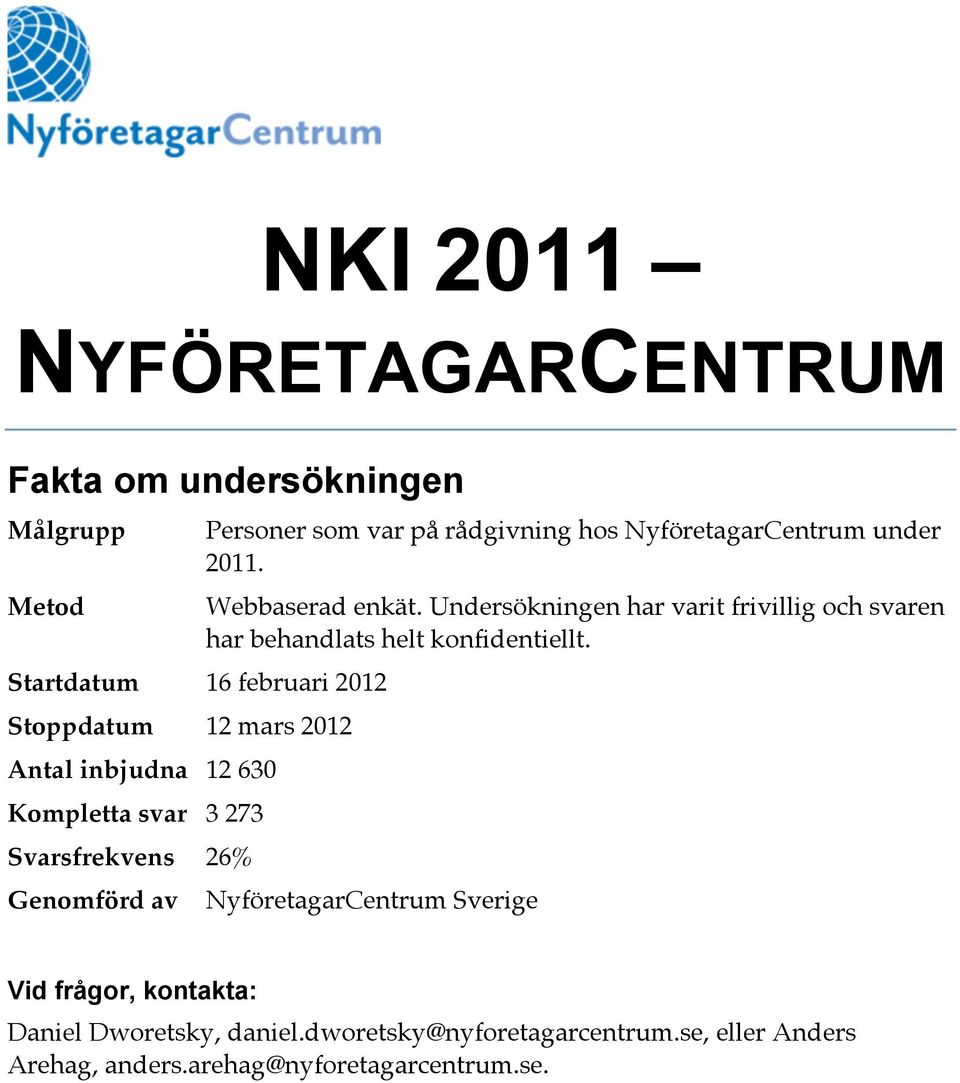 Webbaserad enkät. Undersökningen har varit frivillig och svaren har behandlats helt konfidentiellt.