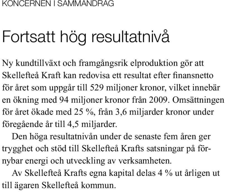 Omsättningen för året ökade med 25 %, från 3,6 miljarder kronor under föregående år till 4,5 miljarder.