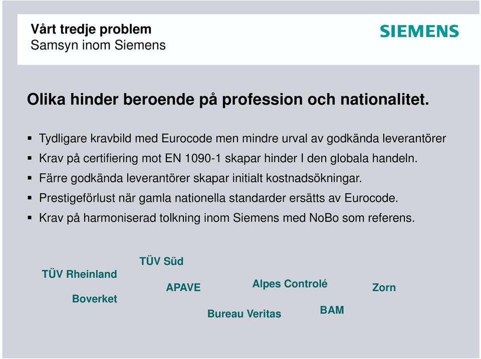 den globala handeln. Färre godkända leverantörer skapar initialt kostnadsökningar.