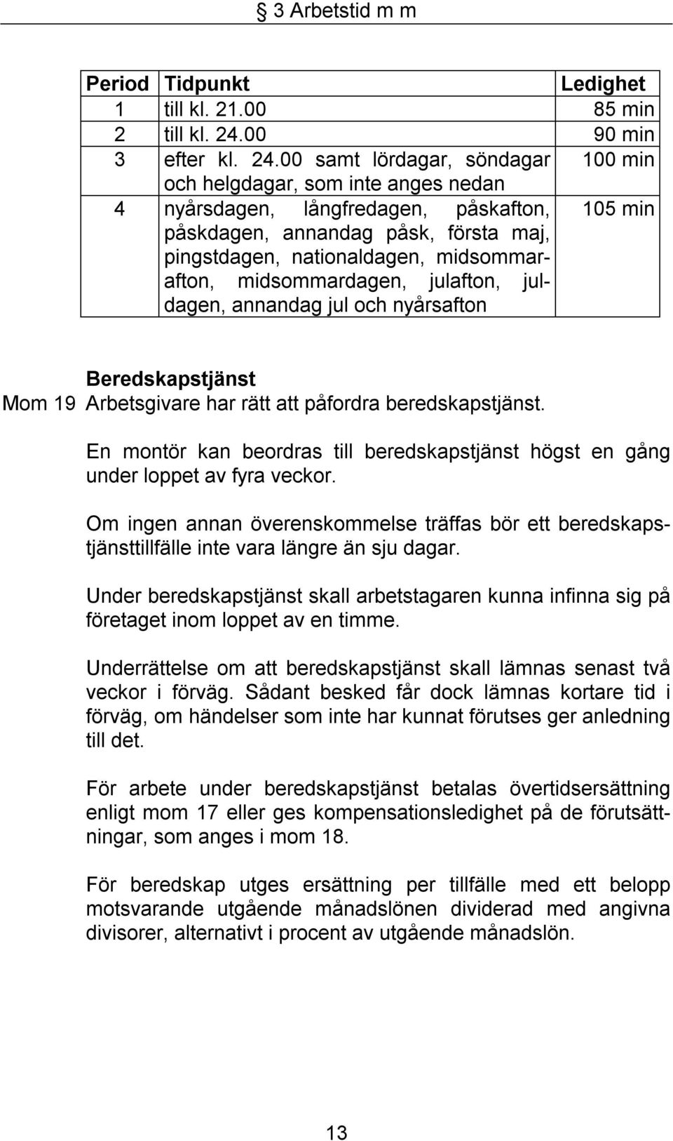 00 samt lördagar, söndagar 100 min och helgdagar, som inte anges nedan 4 nyårsdagen, långfredagen, påskafton, 105 min påskdagen, annandag påsk, första maj, pingstdagen, nationaldagen, midsommarafton,