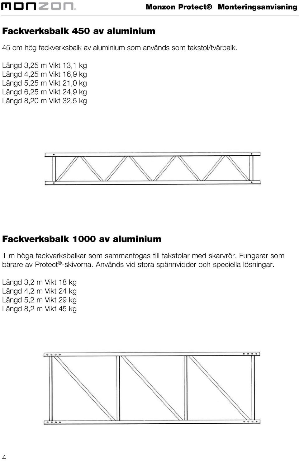 Fackverksbalk 1000 av aluminium 1 m höga fackverksbalkar som sammanfogas till takstolar med skarvrör.