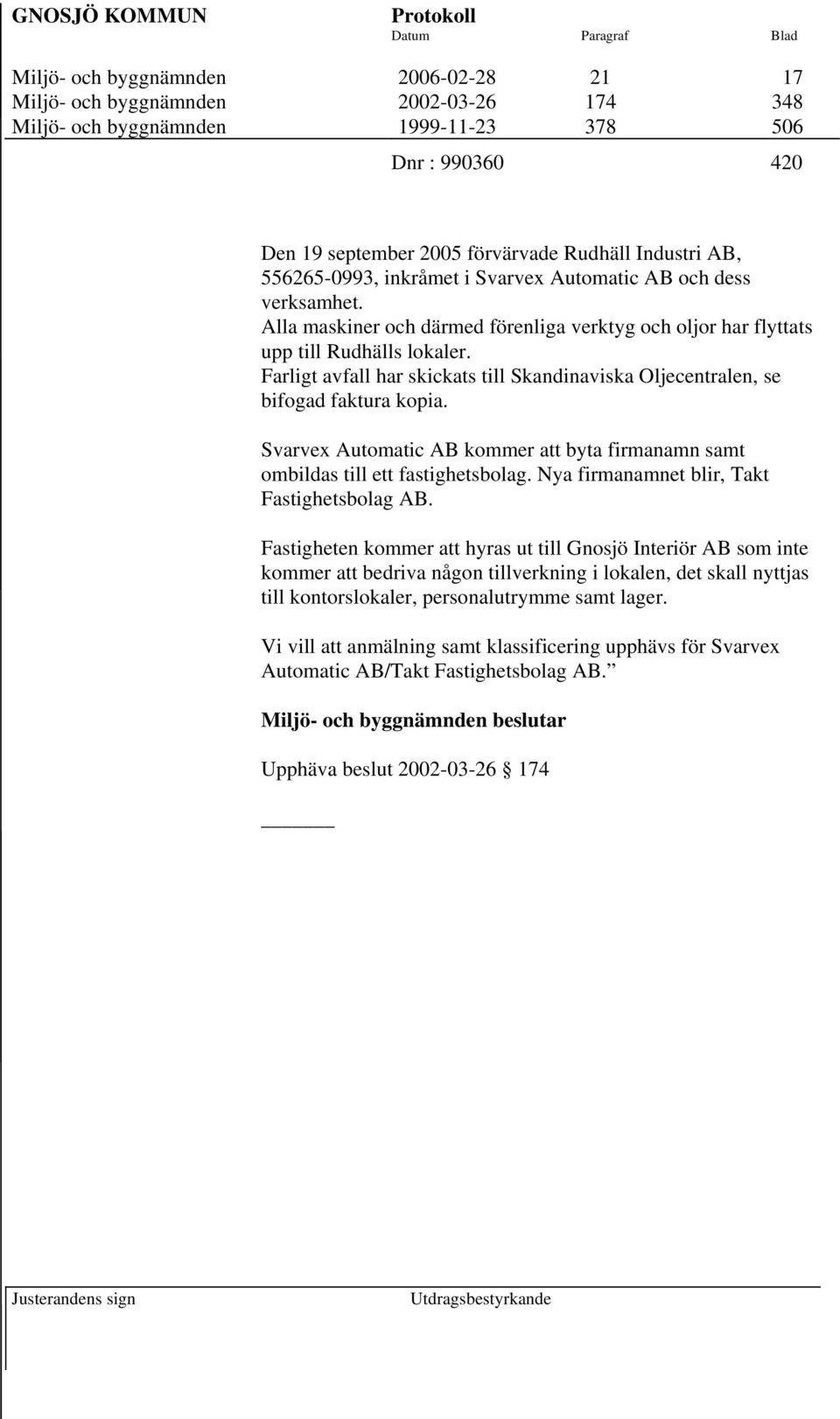 Svarvex Automatic AB kommer att byta firmanamn samt ombildas till ett fastighetsbolag. Nya firmanamnet blir, Takt Fastighetsbolag AB.