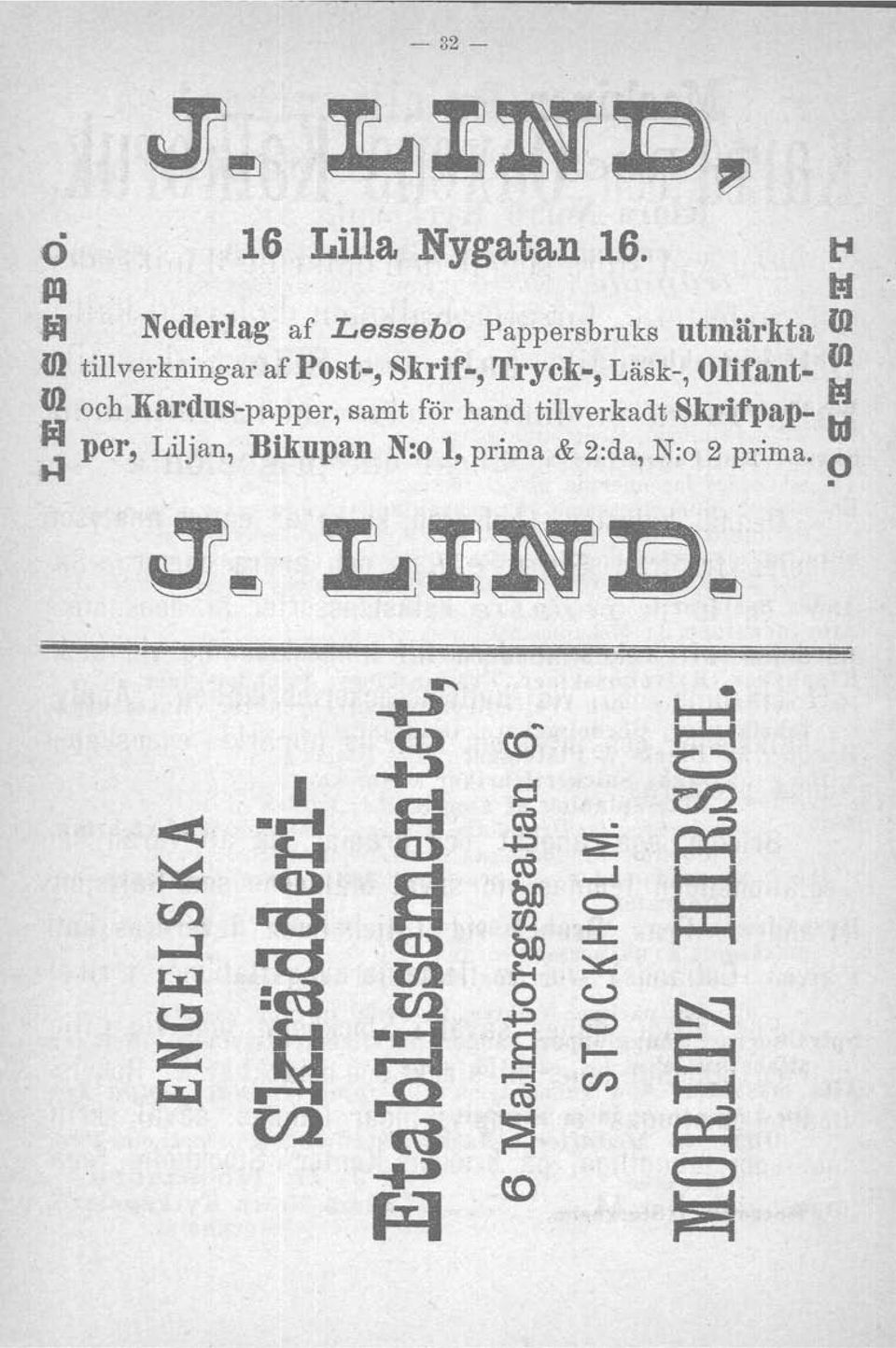 fant- : fil och Kardus-papper, samt för hand tillverkadt Sknfpap- Id per, Liljan, Bikupan N:o l, prima