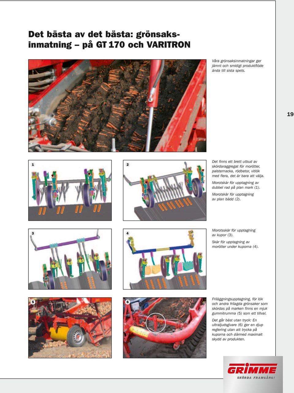 Morotskär för upptagning av plan bädd (). 3 4 Morotsskär för upptagning av kupor (3). Skär för upptagning av morötter under kuporna (4).