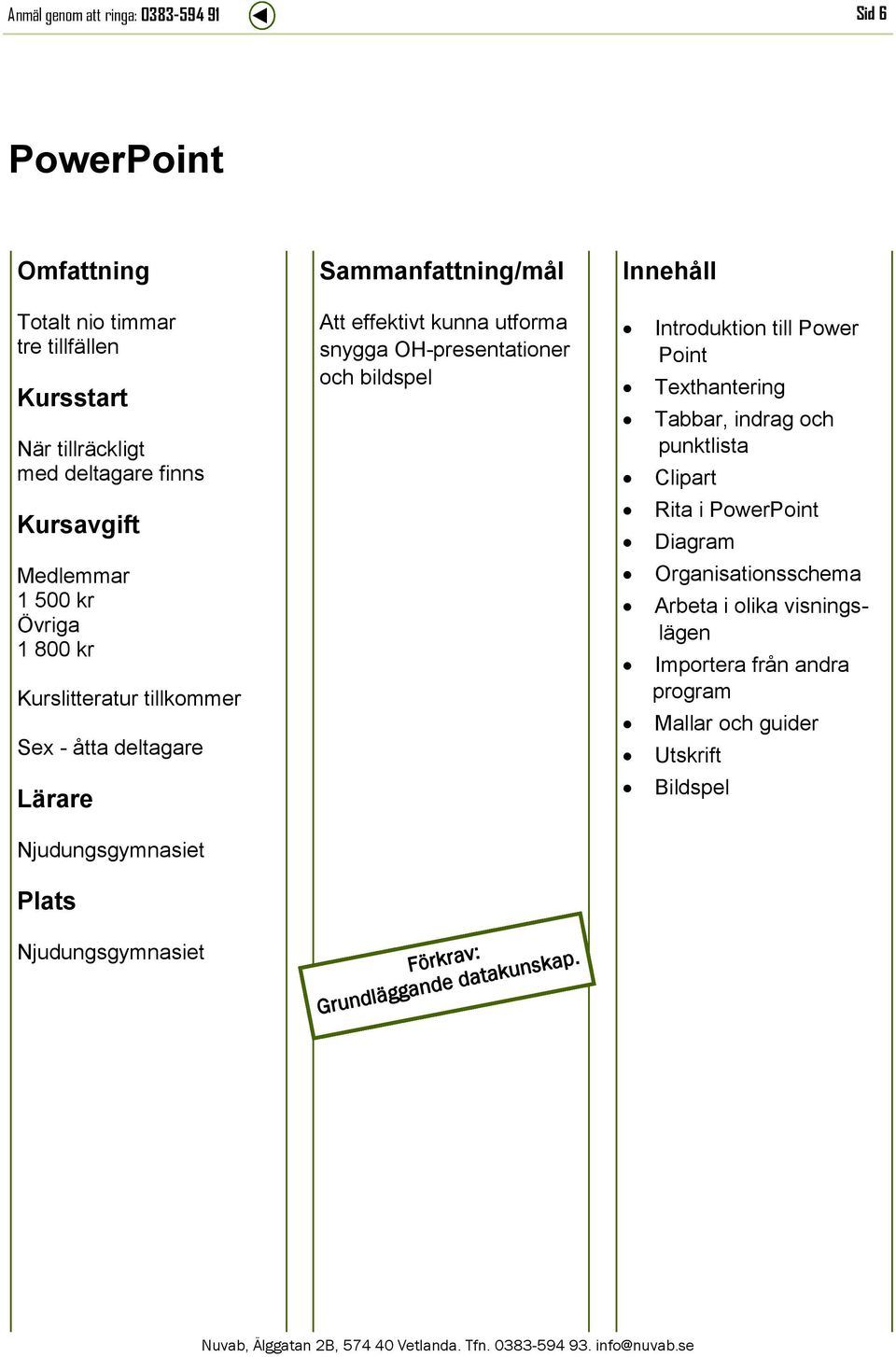 Kurslitteratur tillkommer Sex - åtta deltagare Organisationsschema Arbeta i olika visningslägen Importera från andra program Mallar och guider