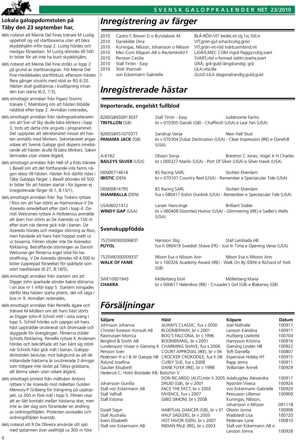 För Merrie Del Fine meddelades startförbud, eftersom hästen flera gånger strukits med stöd av RG 6:20.