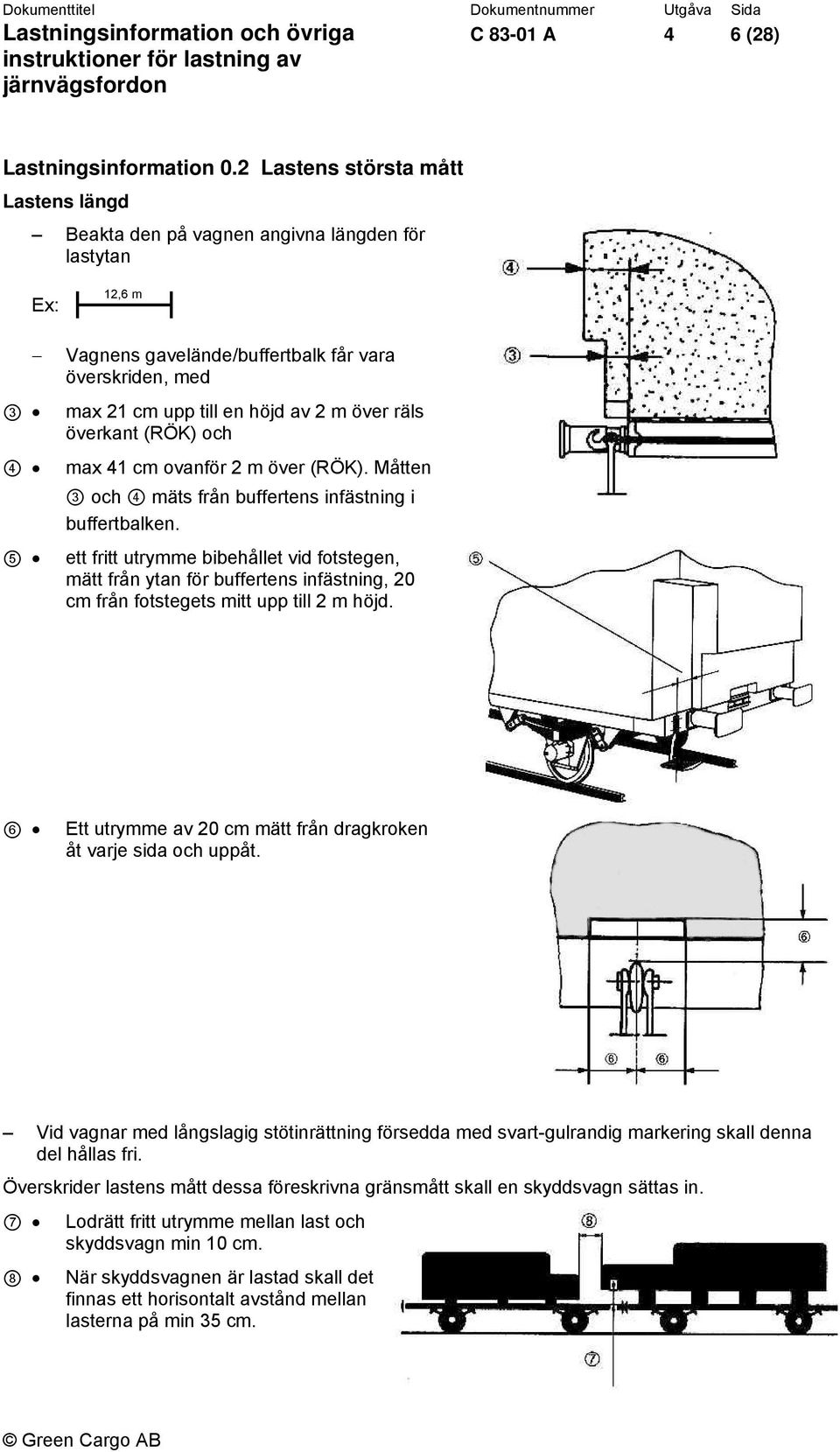överkant (RÖK) och 4 max 41 cm ovanför 2 m över (RÖK). Måtten 3 och 4 mäts från buffertens infästning i buffertbalken.