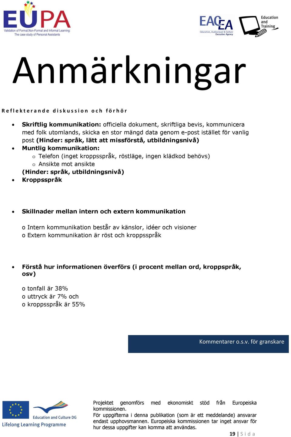 mt ansikte (Hinder: språk, utbildningsnivå) Krppsspråk Skillnader mellan intern ch extern kmmunikatin Intern kmmunikatin består av känslr, idéer ch visiner Extern kmmunikatin