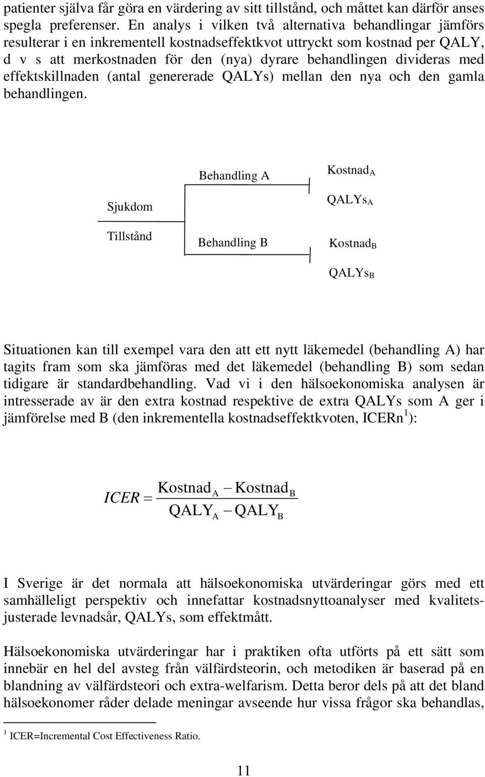 divideras med effektskillnaden (antal genererade QALYs) mellan den nya och den gamla behandlingen.