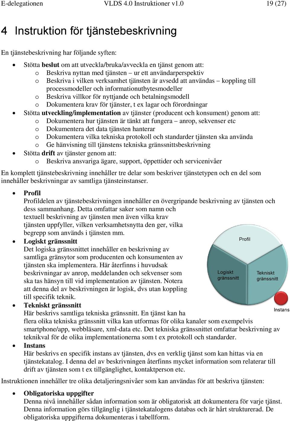 användarperspektiv o Beskriva i vilken verksamhet tjänsten är avsedd att användas koppling till processmodeller och informationutbytesmodeller o Beskriva villkor för nyttjande och betalningsmodell o