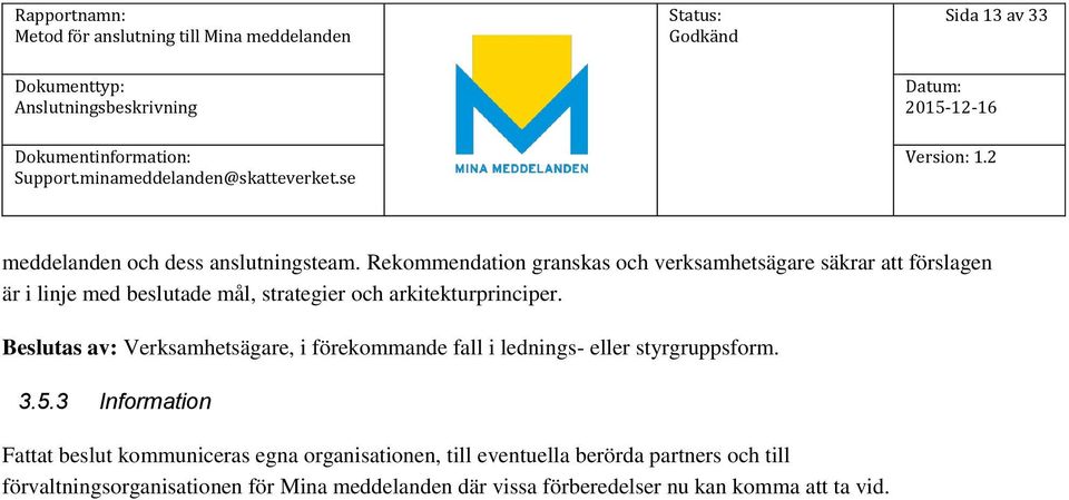 arkitekturprinciper. Beslutas av: Verksamhetsägare, i förekommande fall i lednings- eller styrgruppsform. 3.5.