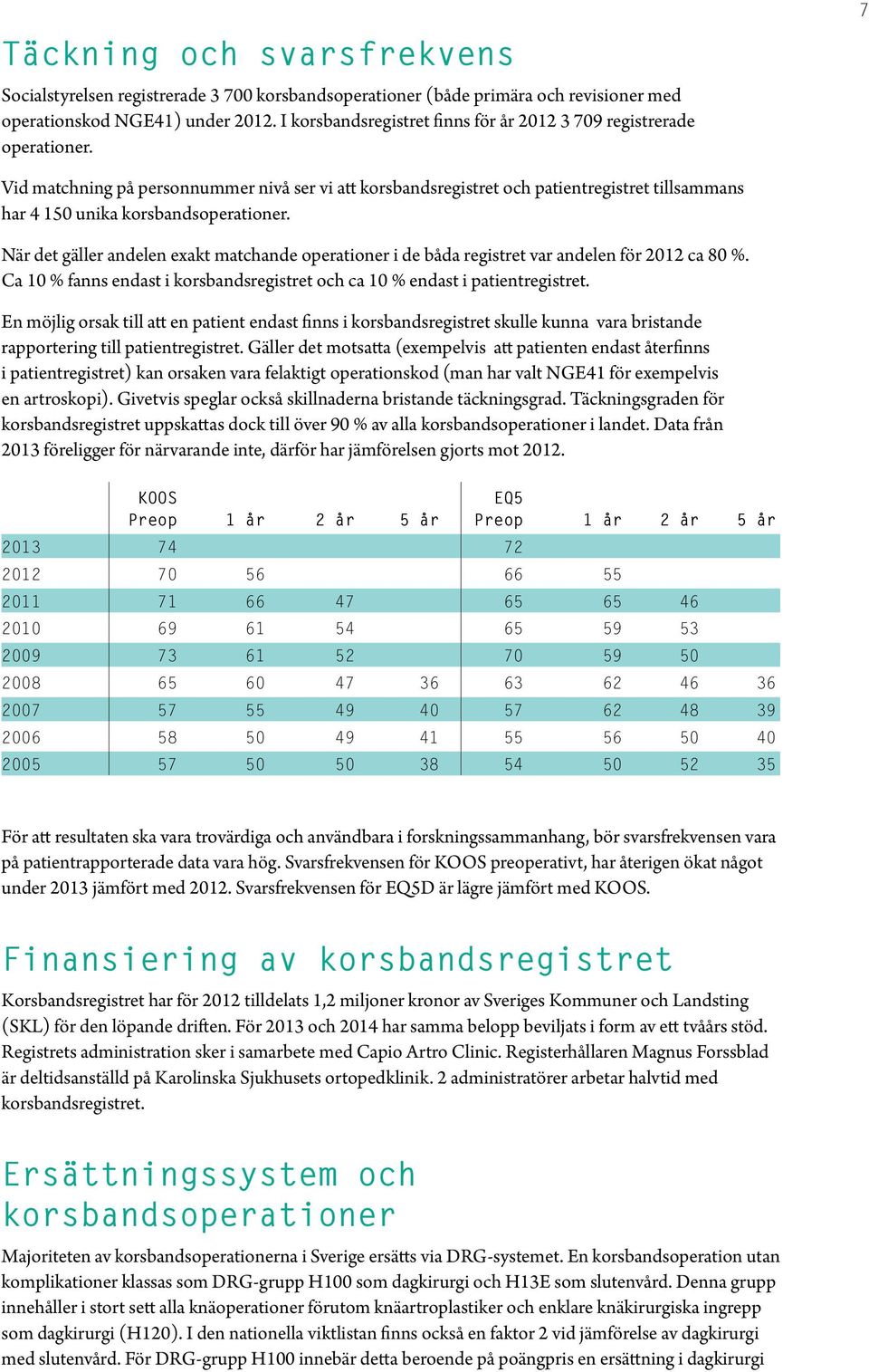 7 Vid matchning på personnummer nivå ser vi att korsbandsregistret och patientregistret tillsammans har 4 150 unika korsbandsoperationer.