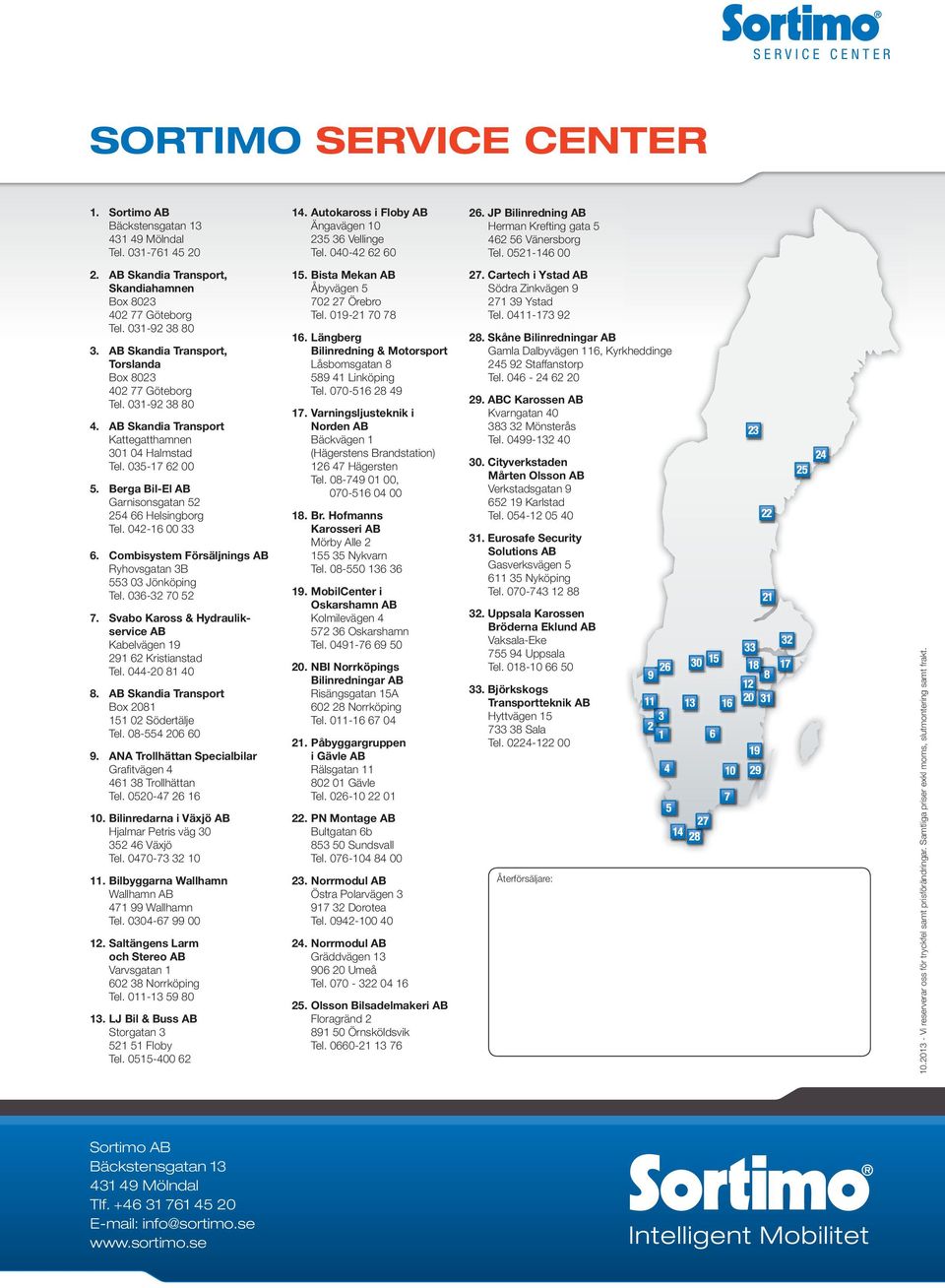 Varningsljusteknik i Norden AB Bäckvägen 1 (Hägerstens Brandstation) 126 47 Hägersten Tel. 08-749 01 00, 070-516 04 00 18. Br. Hofmanns Karosseri AB Mörby Alle 2 155 35 Nykvarn Tel. 08-550 136 36 19.