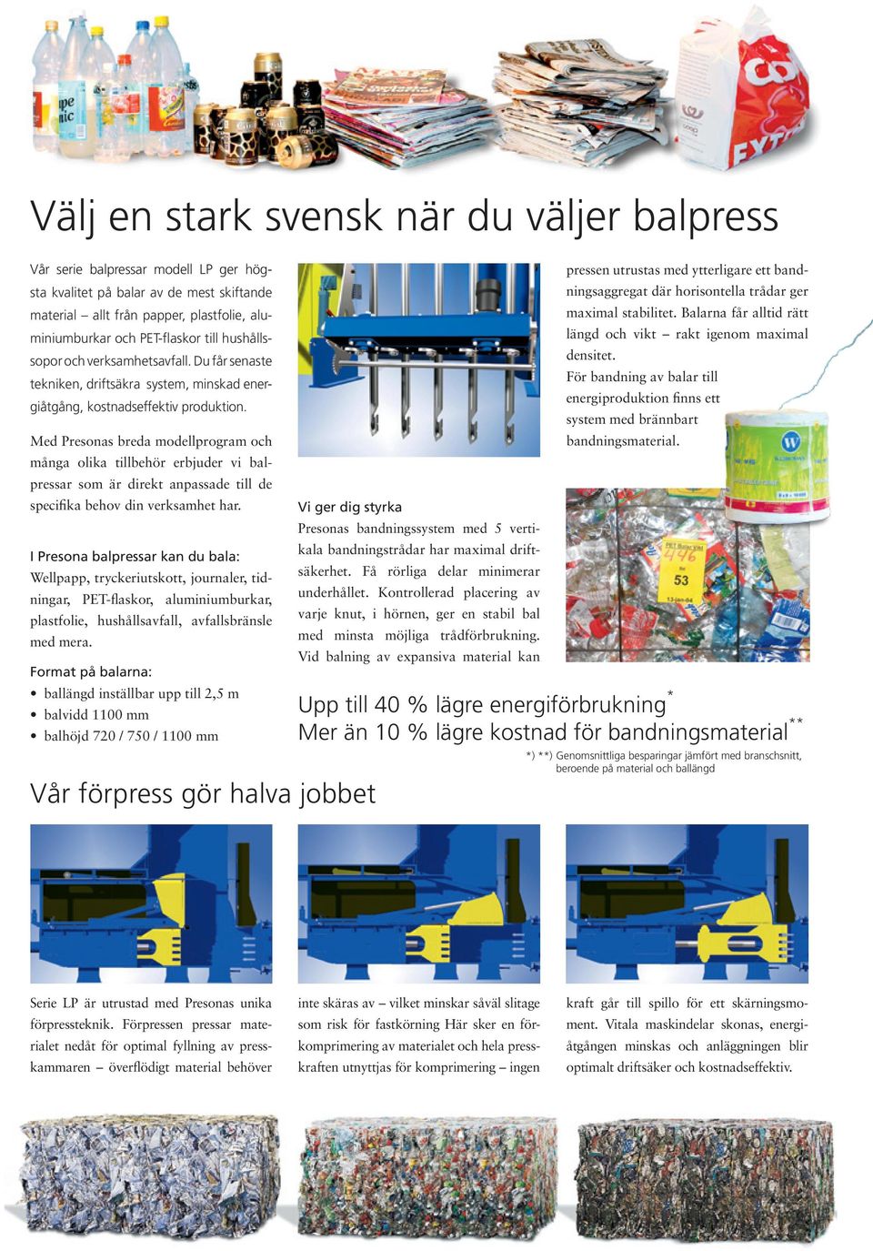 Med Presonas breda modellprogram och många olika tillbehör erbjuder vi balpressar som är direkt anpassade till de specifika behov din verksamhet har.