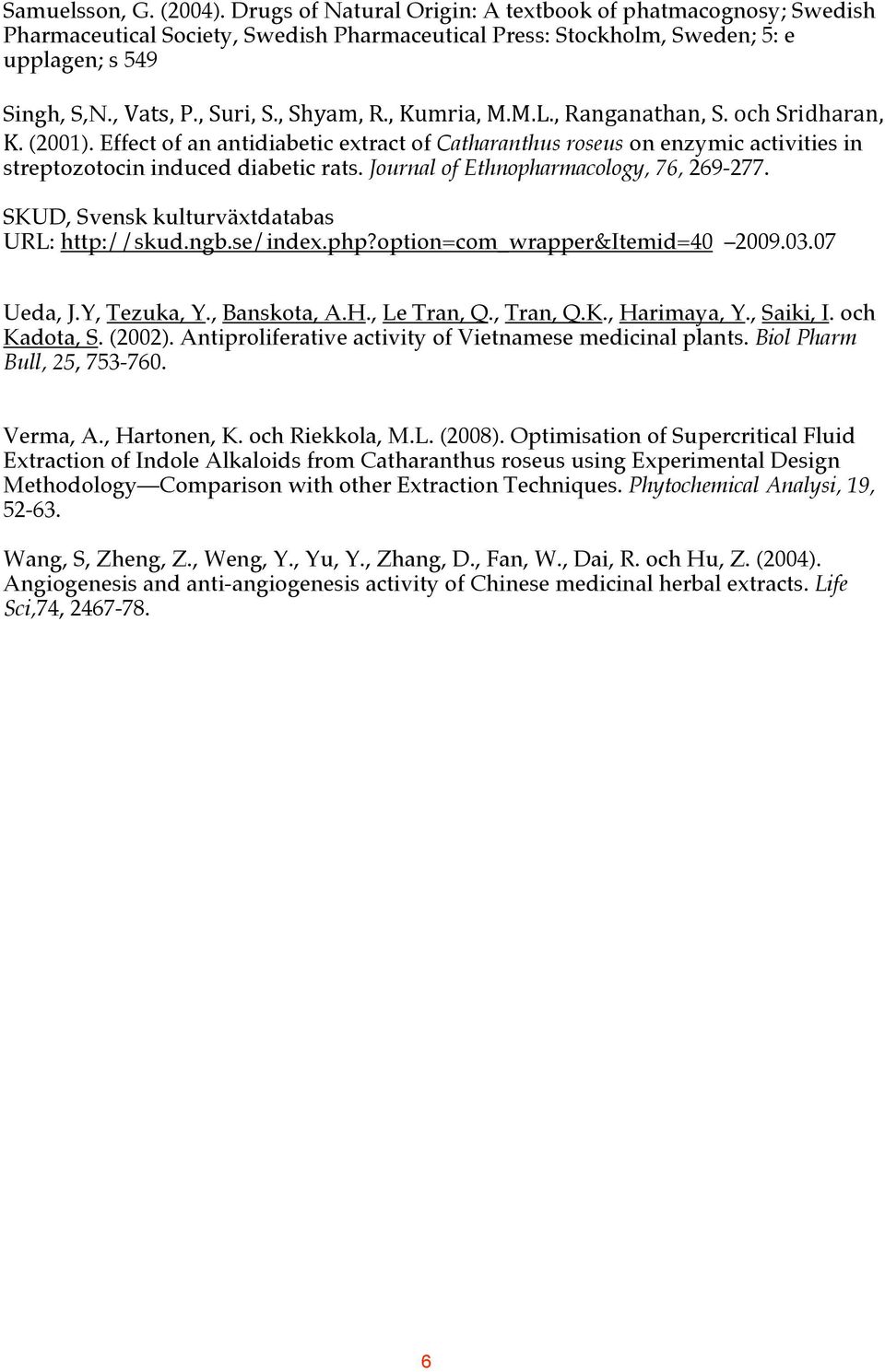 Journal of Ethnopharmacology, 76, 269-277. SKUD, Svensk kulturväxtdatabas URL: http://skud.ngb.se/index.php?option=com_wrapper&itemid=40 2009.03.07 Ueda, J.Y, Tezuka, Y., Banskota, A.H., Le Tran, Q.