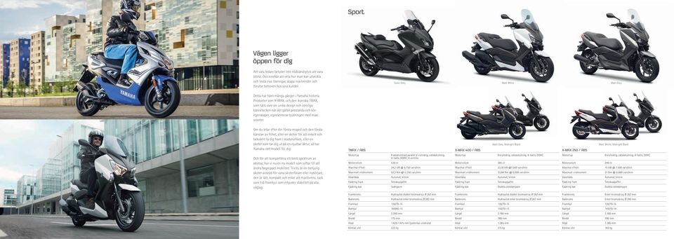 Produkter som XMAX, och den ikoniska TMAX, som tack vare sin unika design och otroliga kännetecken när det gäller prestanda och köregenskaper, representerar tjusningen med maxi scooter.